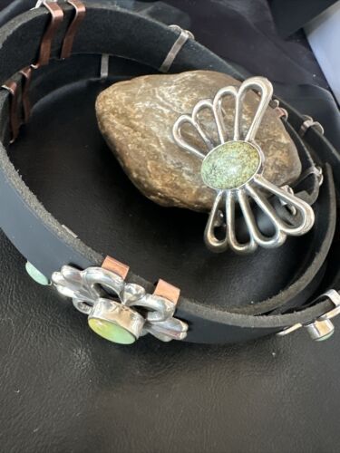 Men's Green Royston Turquoise Concho Belt | Sterling Silver Navajo Tufa | Authentic Native American Handmade | 16789