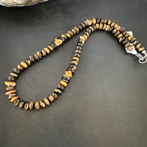Navajo Tigers Eye Coral Necklace | Sterling Silver | 18" | Authentic Native American Handmade | 13312