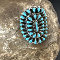 Navajo Blue Turquoise Cluster Ring | Authentic Native American Sterling Silver | Multi-Stone | Adjustable Sz 7 | 15705