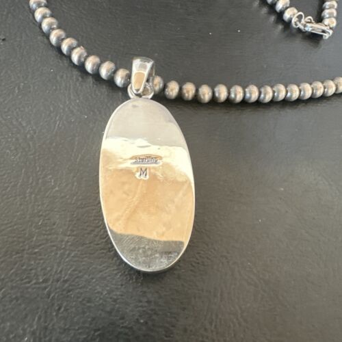 Navajo Blue Kingman Turquoise Pendant Necklace | Sterling Silver Pearls | 20" | 16685