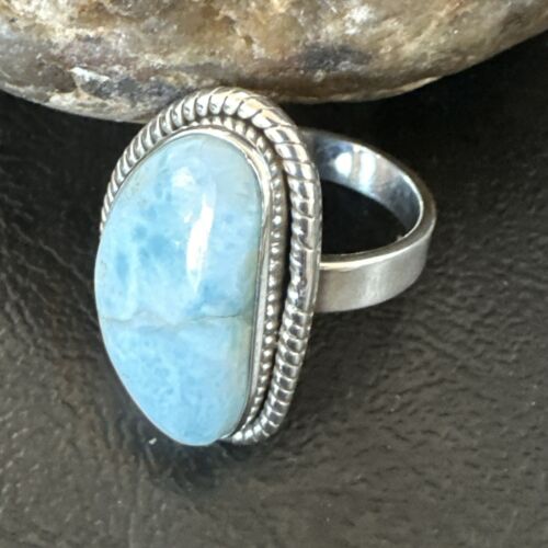 Navajo Blue Larimar Ring | Sterling Silver | Sz 10 | Authentic Native American Handmade | 17652