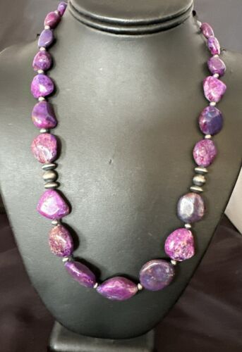 Navajo Pearl Purple Mojave Turquoise Pendant Necklace | Sterling Silver | Authentic Native American Handmade | 21" | 17497