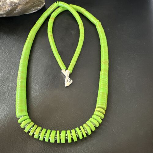 Navajo Green Gaspeite Graduated Necklace | Sterling Silver | Authentic Native American | 29" | 16466