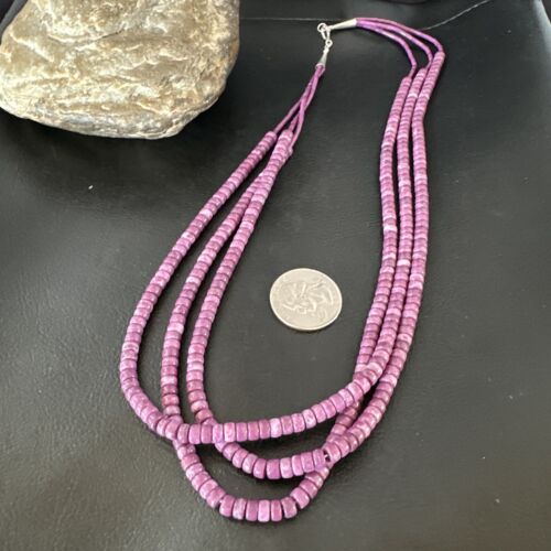 Sugilite Heishi Bead Necklace | 3 Strand | Stabilized Sterling Silver | 20" | 16176