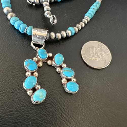 Men's Blue Turquoise Naja Pendant Necklace | Navajo Pearls | Sterling Silver | 16038