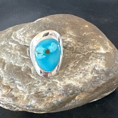 Navajo Blue Kingman Turquoise Ring | Sterling Silver | Sz 10 | Authentic Native American Handmade | 16583
