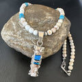 Wild Horse Blue Turquoise Pendant | Navajo Pearls | Sterling Silver Necklace 21" | Native American | 15667