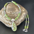 Navajo Green Turquoise Pendant Necklace | Sterling Silver Pearls | Authentic Native American Handmade | 16234
