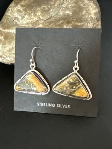 Navajo Bumblebee Jasper Earrings | Sterling Silver | Authentic Native American Handmade | 15836