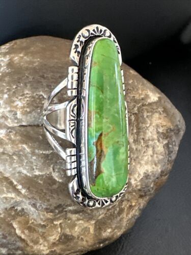 Women's Green Sonoran Turquoise Ring | Navajo Sterling Silver | Sz 9.5 | 16396