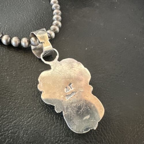 Navajo Pearls Black Onyx Necklace Pendant | Sterling Silver | Authentic Native American Handmade | 16532