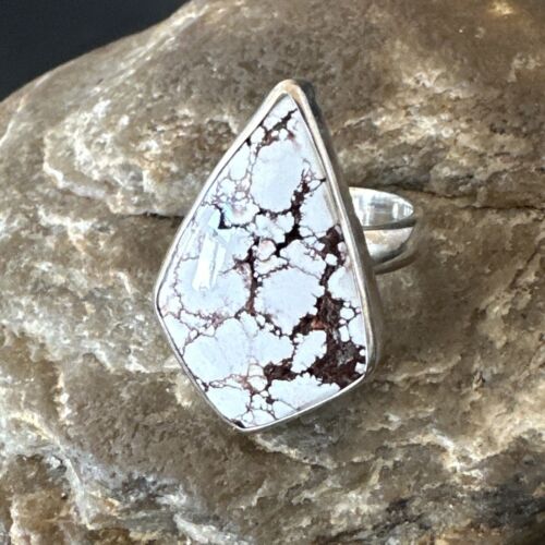 Men's and Women's Wild Horse Turquoise Navajo Ring | Sterling Silver | Sz 7 | Authentic Native American Handmade | 17261