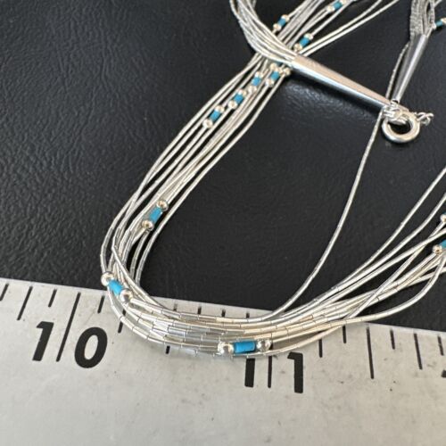 Navajo Blue Turquoise Heishi Necklace | 10 Strand Liquid Sterling Silver | 20" | 15887