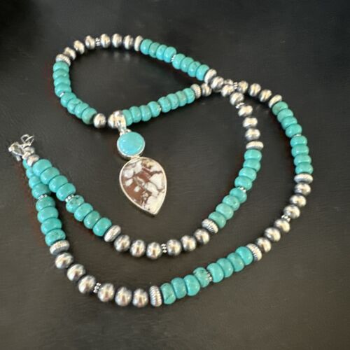 Navajo Wild Horse | Blue Kingman Turquoise Pendant Necklace | Sterling Silver | 17576
