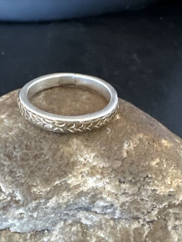 Navajo Stamped Men's Wedding Band | 14K Gold Sterling Silver Ring | Sz 12 | Authentic Native American Handmade | 15464