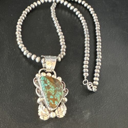 Navajo Blue Spiderweb Turquoise Pendant Necklace | Sterling Silver | Native American Handmade | 15098