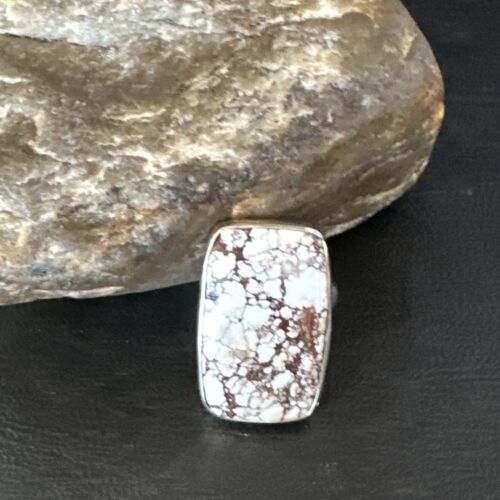 Women's Wild Horse Turquoise Ring | Navajo Sterling Silver | Sz 8 Adjustable | Authentic Native American Handmade | 15557