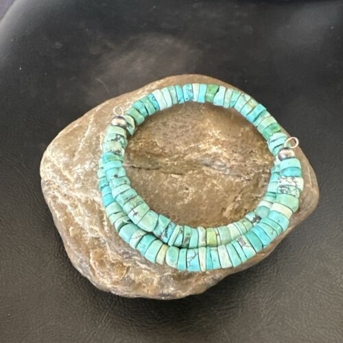 Navajo Turquoise Heishi Bracelet | Stainless Steel Memory Wire | 6mm | Authentic Native American Handmade | 17611