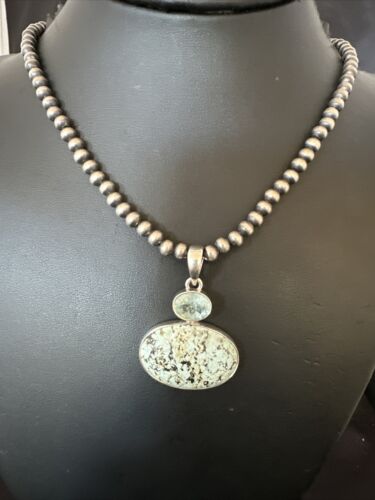 Women's Dry Creek Turquoise Topaz Pendant Necklace | Navajo Sterling Silver | Authentic Native American Handmade | 16439