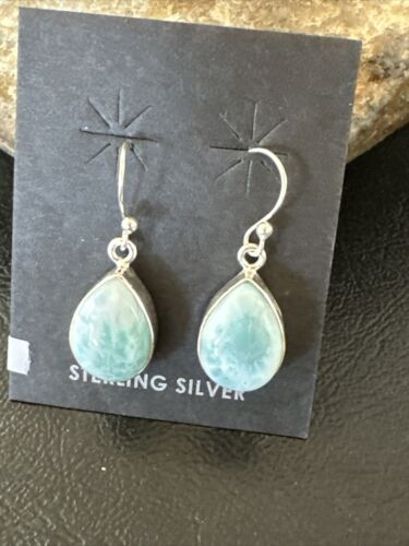 Navajo Blue Larimar Dangle Earrings | Sterling Silver | Authentic Native American Handmade | 17293