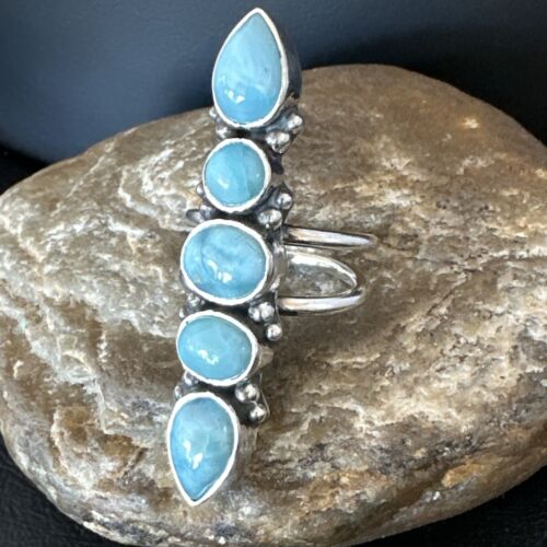 Navajo Blue Larimar Multi-Stone Ring | Authentic Native American Sterling Silver | Multi-Stone | Sz 9.5 | 15974