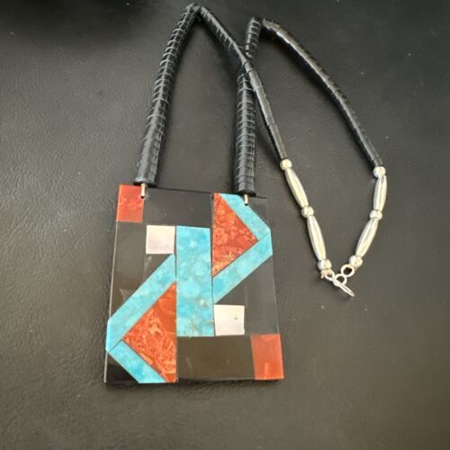 Navajo Blue Turquoise Black Onyx Necklace | Sterling Silver | 21" | Authentic Native American Handmade | 15766