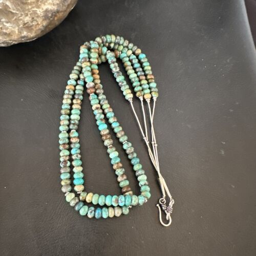 Navajo Blue Green Turquoise Heishi Bead Necklace | Sterling Silver | 6mm | Authentic Native American Handmade | 14359 - Masha USA