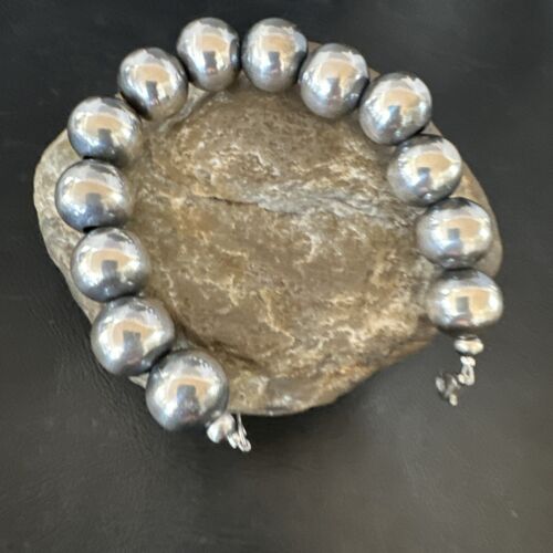 Navajo Pearl Round Beads Bracelet | 10mm - 14mm | 7" | Sterling Silver | Authentic Native American Handmade