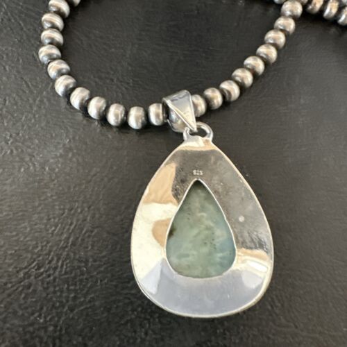 Navajo Blue Larimar Pendant Necklace | Sterling Silver Beads | Authentic Native American Handmade | 17562