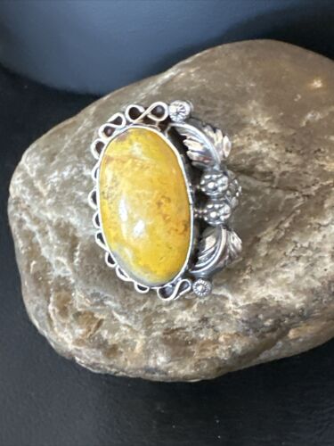 Navajo Yellow Bumble Bee Jasper Ring | Sterling Silver | Sz 9.5 | Authentic Native American Handmade | 14946