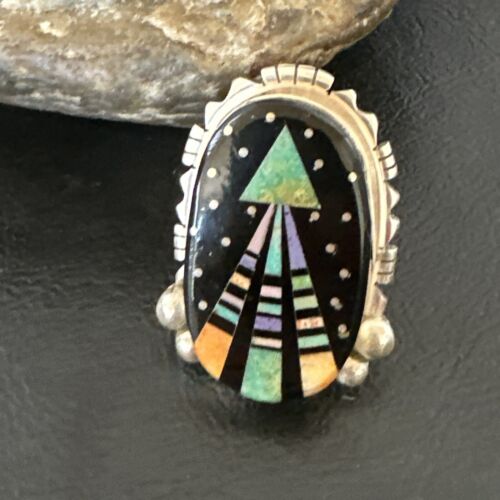 Navajo Green Turquoise Spiny Oyster Inlay Ring | Sterling Silver | Sz 7.5 | 16333