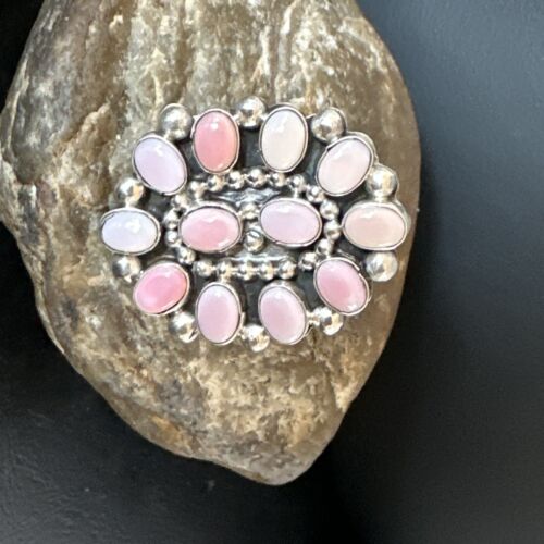 Navajo Pink Coral Multi-Stone Cluster Ring | Authentic Native American Sterling Silver | Multi-Stone | Sz 8.5 | 15365