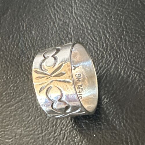 Navajo Stamped Wide Band Ring | Sterling Silver | Sz 7 | Authentic Native American Handmade | 15294