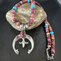 Navajo Purple Spiny Oyster Turquoise Naja Pendant Necklace | Sterling Silver | Native American Handmade | 15263