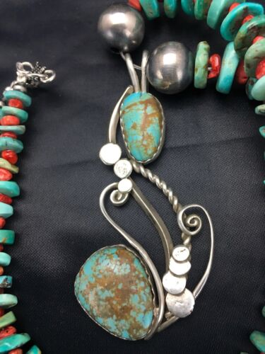 Navajo Turquoise #8 & Spiny Oyster Pendant Necklace | Sterling Silver | 22" | Authentic Native American Handmade | 2635