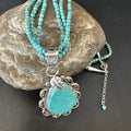 Navajo Blue Turquoise Pendant | Sterling Silver 3-Strand Bead Necklace | 17" | Authentic Native American Handmade | 15996