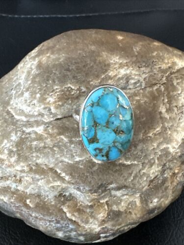 Navajo Blue Mojave Turquoise Ring | Sterling Silver | Adjustable Sz 8 | Authentic Native American Handmade | 15714
