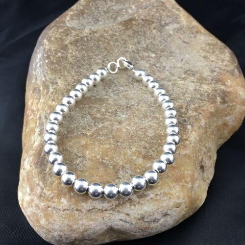 Native American Navajo Pearls Beads Bracelet | Sterling Silver | 7.75" | 17392
