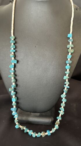 Navajo Kingman Turquoise Shell Necklace | Sterling Silver | 28" | Authentic Native American Handmade | 17401