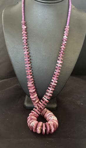 Purple Spiny Oyster Navajo Pearls Sterling Silver Necklace | Authentic Native American | 30" | 16814
