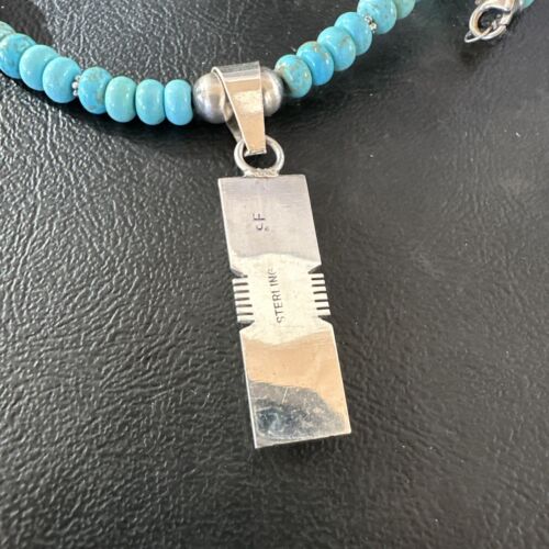 Men's and Women's Turquoise #8 Inlay Pendant Necklace | Navajo Sterling Silver | Authentic Native American Handmade | 17058