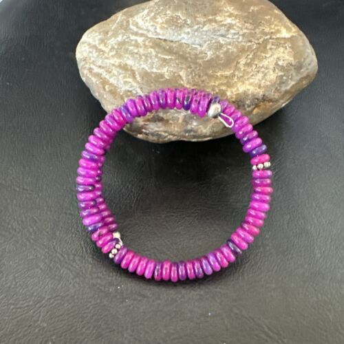 Navajo Purple Sugilite Bead Bracelet | 6mm | Stainless Steel Memory Wire | Authentic Native American Handmade | 17615