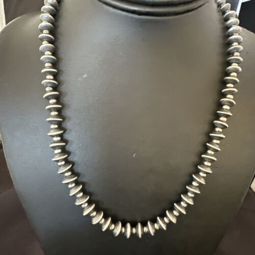 Navajo Pearl Sterling Silver Saucer Bead Necklace | Hand Strung 8mm | 19" | 17436