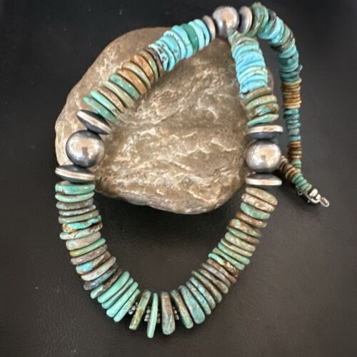 Navajo Blue Green Turquoise Necklace | Sterling Silver | Authentic Native American | 21" | 16958