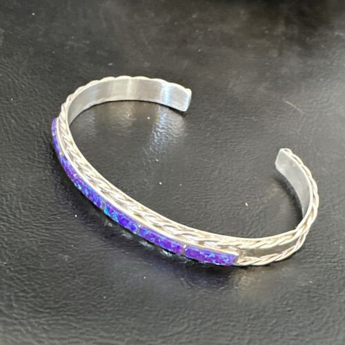 Southwestern Zuni Purple Opal Faux Inlay Cuff Bracelet | Sterling Silver | 16887