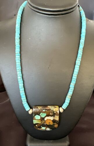 Navajo SpiderWeb Turquoise Heishi Pearls Necklace | Sterling Silver | 20" | Authentic Native American Handmade | 17089