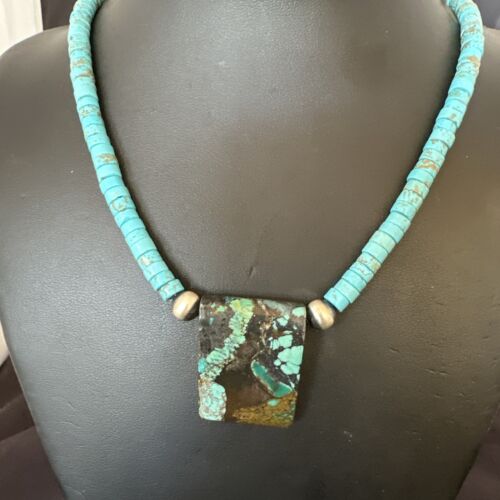Navajo SpiderWeb Turquoise Heishi Pearls Necklace | Sterling Silver | 20" | Authentic Native American Handmade | 17098
