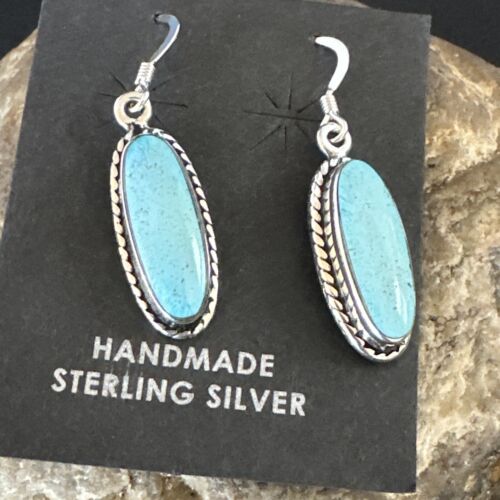 Women's Blue Dry Creek Turquoise Dangle Earrings | Navajo Sterling Silver | Authentic Native American Handmade | 16510