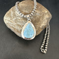 Navajo Blue Larimar Pendant Necklace | Sterling Silver Beads | Authentic Native American Handmade | 17562