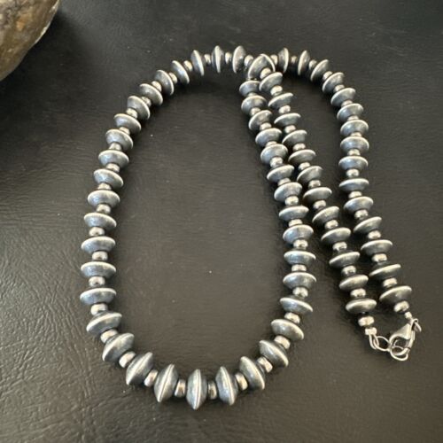 Navajo Pearl Sterling Silver Saucer Bead Necklace | Hand Strung 8mm | 19" | 17436